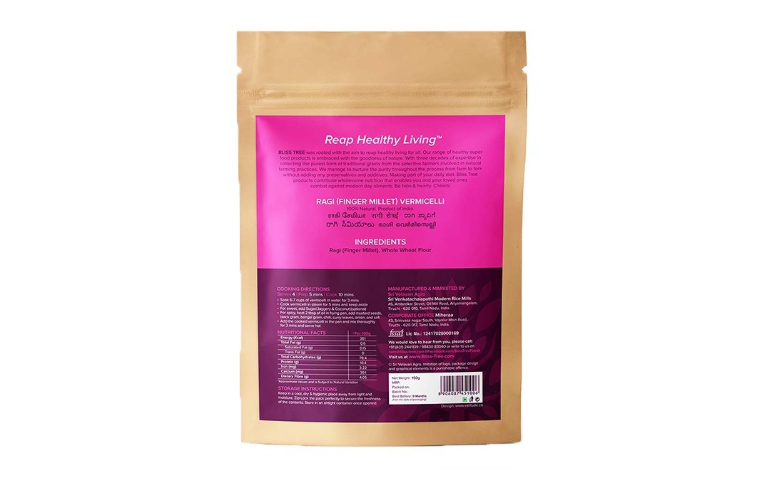 Bliss Tree Vermicelli Delights Ragi (Finger Millet)   Pack  150 grams
